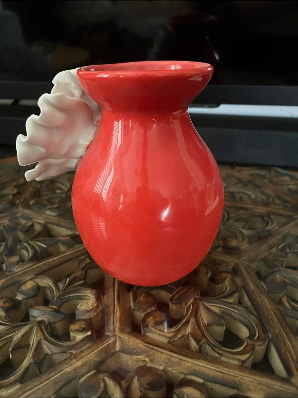 White Floral Ceramic Accent Vase with Coral Base